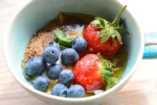 Fruit, Yogurt and flax seeds