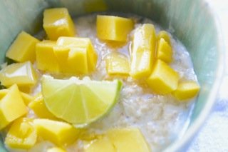 Mango, lime and coconut porridge