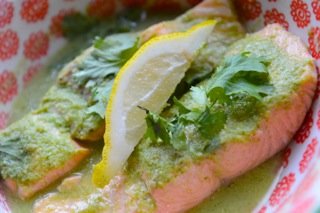 Steamed coconut salmon