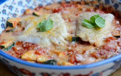 Cod Steaks with Courgette and Tomato Bake