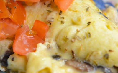 Tomato and mushroom omelette and salad