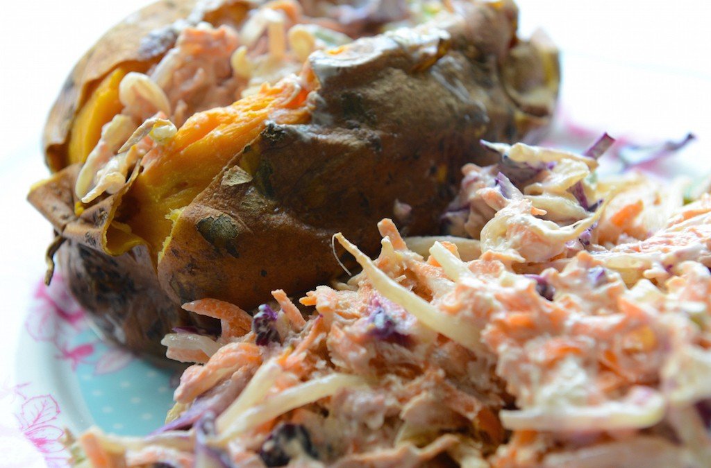 Baked Sweet Potato with Spicy Asian Coleslaw