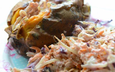 Baked Sweet Potato with Spicy Asian Coleslaw