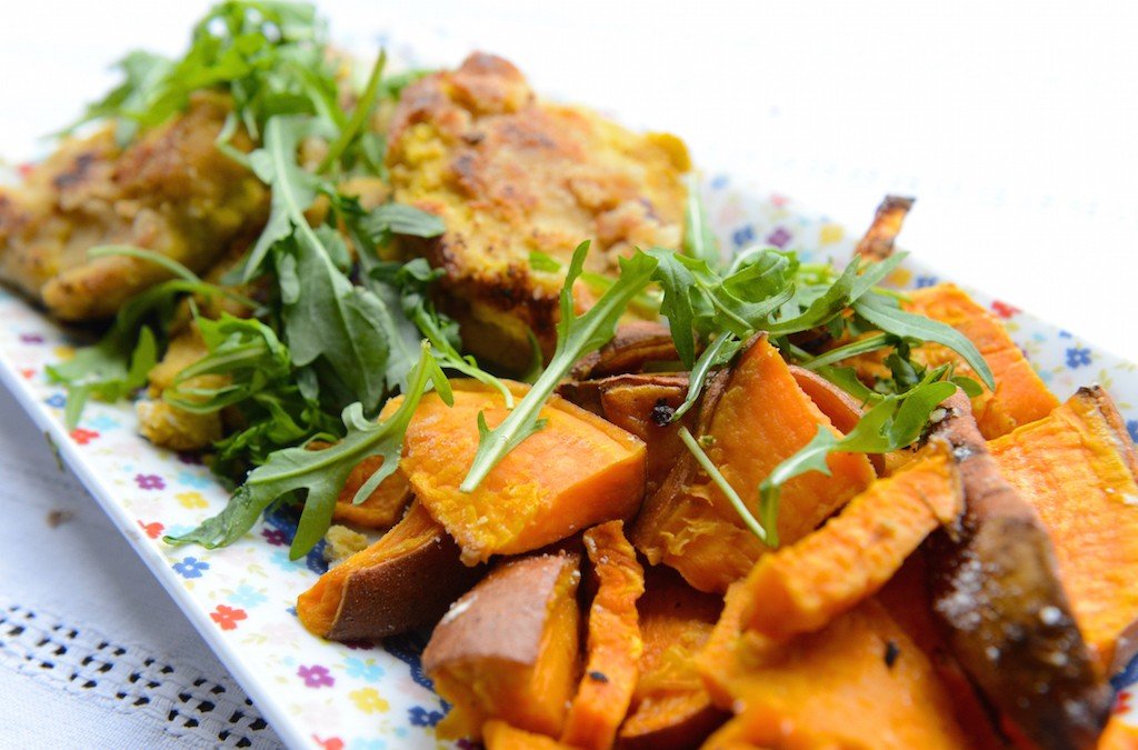 Veggie Burgers and Sweet Potato Chips